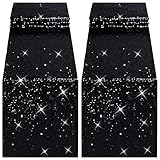 tiosggd Black Sequin Table Runners 12''x108'', 2 Packs Glitter Table Cloth Party Suppliers for Halloween Decorations Bridal Baby Shower Birthday Party Graduation Wedding Bachelorette Decor