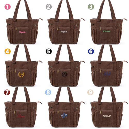 Image of MYBAGZIGN Personalized Crochet Bag, Custom Corduroy Yarn Storage Tote with Pockets for Crochet Hooks, Knitting Supplies & Yarn, Project Bag Gift for Crocheters & Knitters