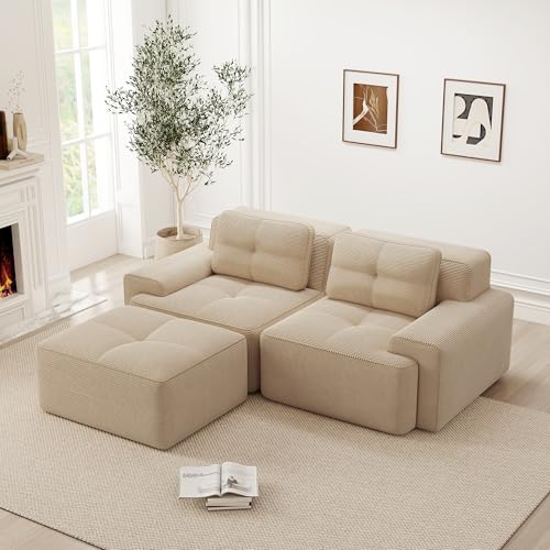 GYNGTLC Cómodo sofá modular en forma de L con otomano, sofá modular sin hueso, sofá modular moderno para sala de estar con asiento profundo, sofá cama de dos plazas, beige