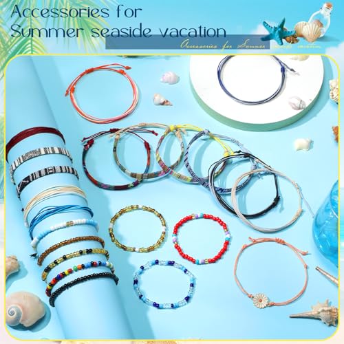 Yinkin 24 Pcs Boho Surfer Ankle Bracelet for Women Men Adjustable Beaded Anklets Unisex Handmade Braided Bracelet Waterproof Surfer Beach Bracelet Anklet Bracelet String Rope Jewelry2