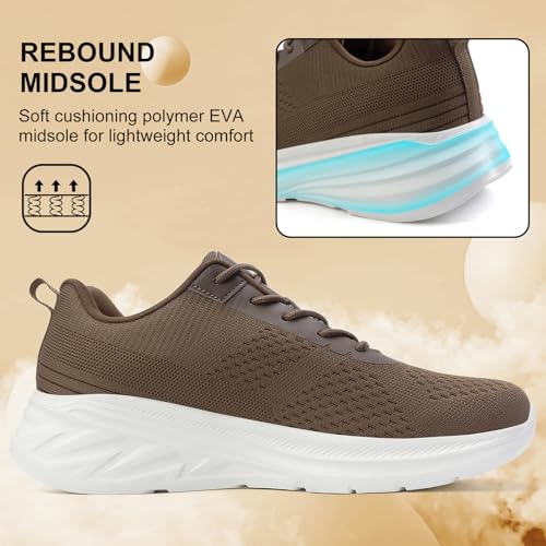 ZOVE Walking Shoes for Men Running Tennis Cushioning Shoes Non Slip Lightweight Athletic Workout Comfortable Sneakers Breathable Gym Jogging Sports Sneakers 8821 Brown 402
