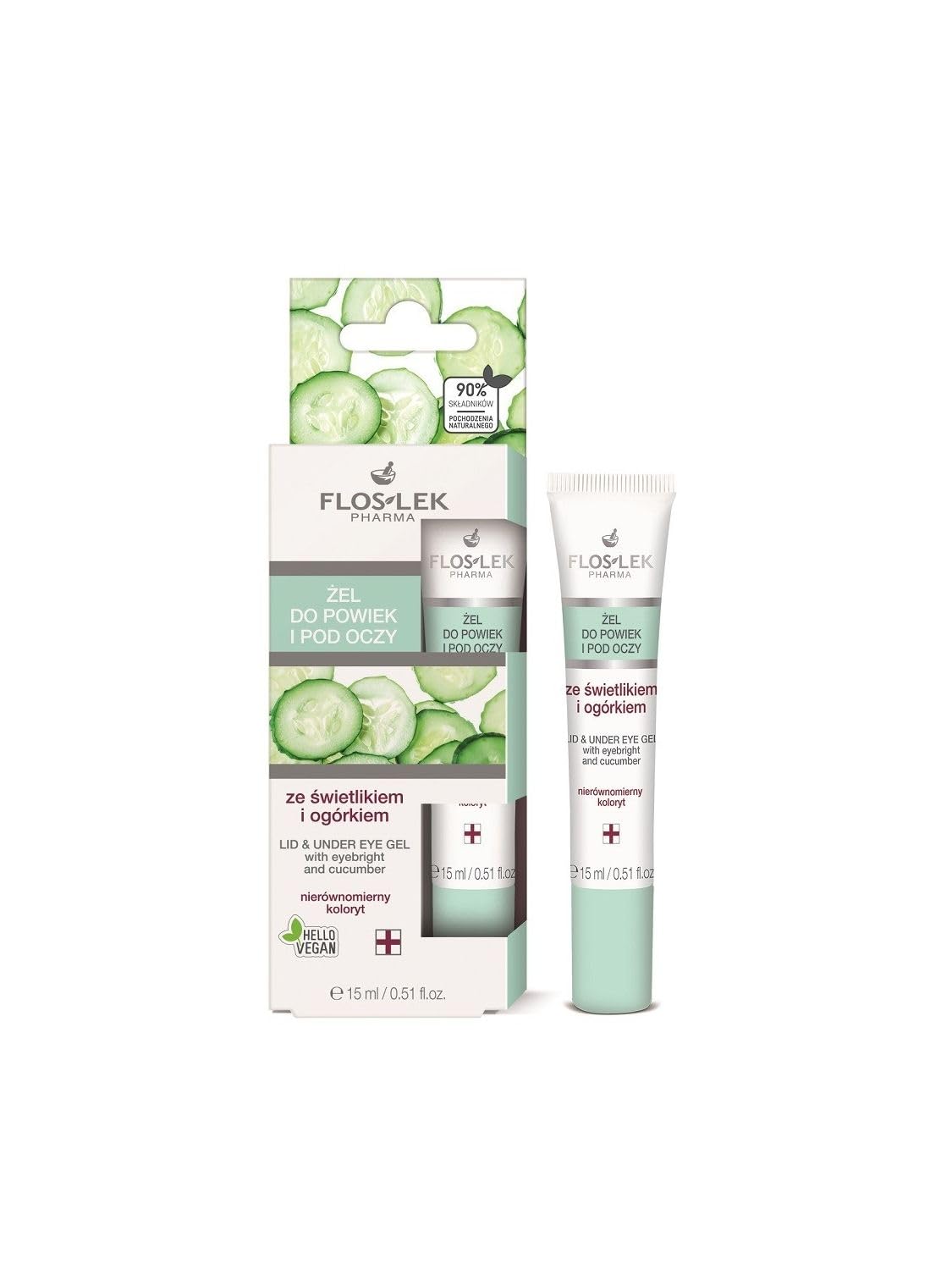 Floslek Pharma, coperchio e gel sotto gli occhi con Eyebright e cetriolo, 15 ml