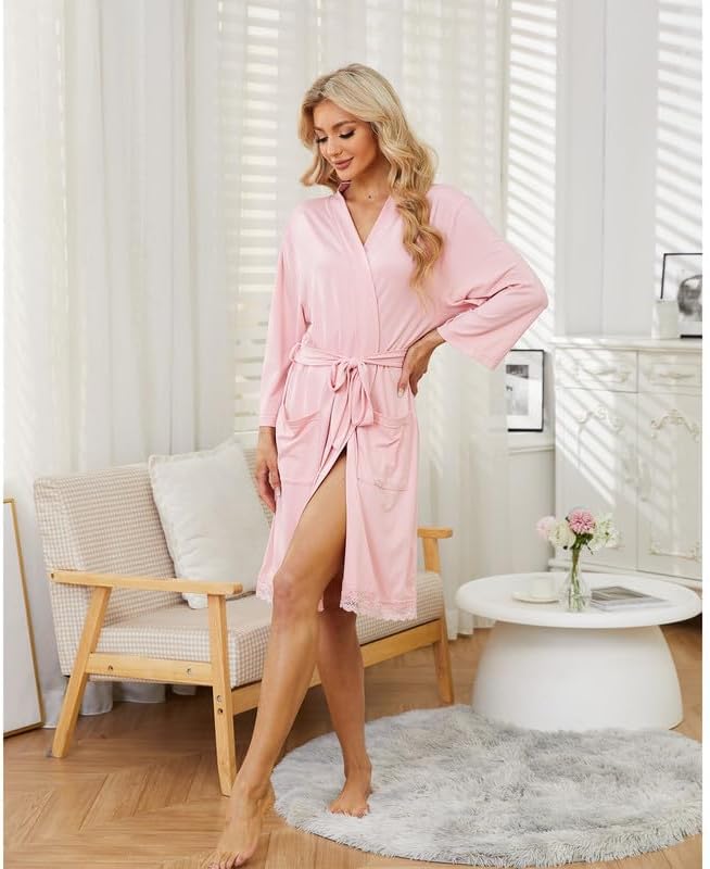 LYCY Short Robes for Womens Lightweight, Soft Womens Robe Spa Ladies Bathrobe 3/4 Sleeve - Image 2