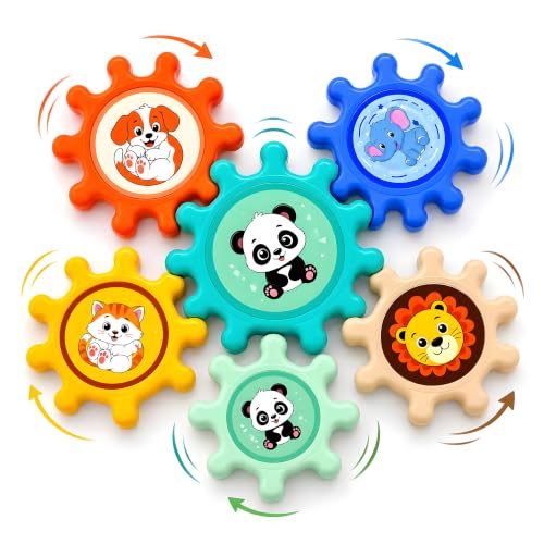 Image of Cable World Baby Gear Spinner Toys for Kids, Interlocking Spinning Gears with Animal Design, Sensory & Fine Motor Skill Toy, Educational STEM Learning Toy for Infants & Toddlers 6+ Months, Pack of 6