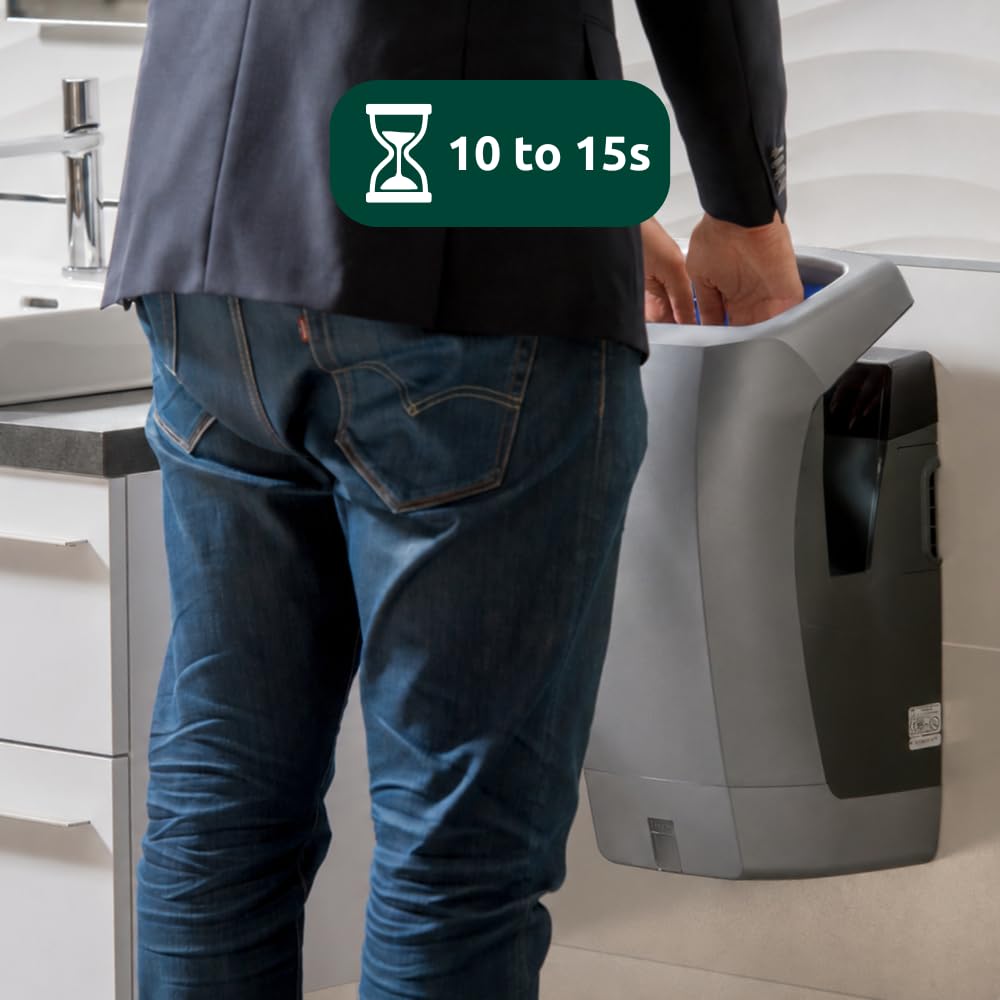 JVD Stell'Air Elektrischer Wand-Händetrockner Grau Leise & effizient Pro - Trocknung in10-15s - Hohe Leistung800 - Wandmontage