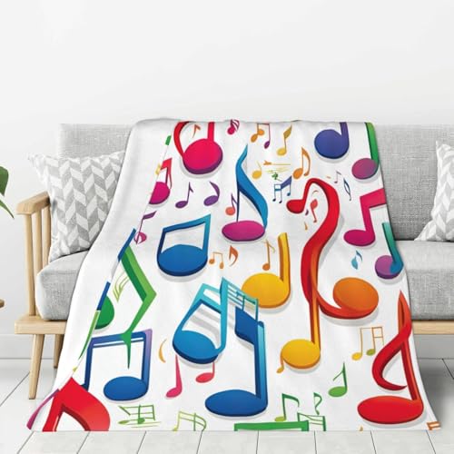 Unkhtt Manta de franela con estampado de notas musicales coloridas, suave, acogedora, ligera, para sofá, cama, sala de estar, para todas las estaciones