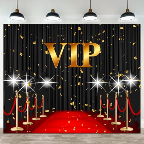 ASDCXZ 20x10ft VIP Backdrop Red Carpet Event Photography Background Black Curtain Star Catwalks Stage Film Movie Music Night Gold Banner Decorations Celebrity Activity Portrait Photo Booth Prop