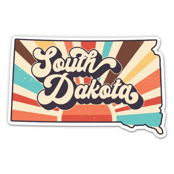 South Dakota Retro Style State Sticker, 3 in | For Water Bottle, Tumbler, Car, Laptop, Phone, Waterproof Vinyl Decal