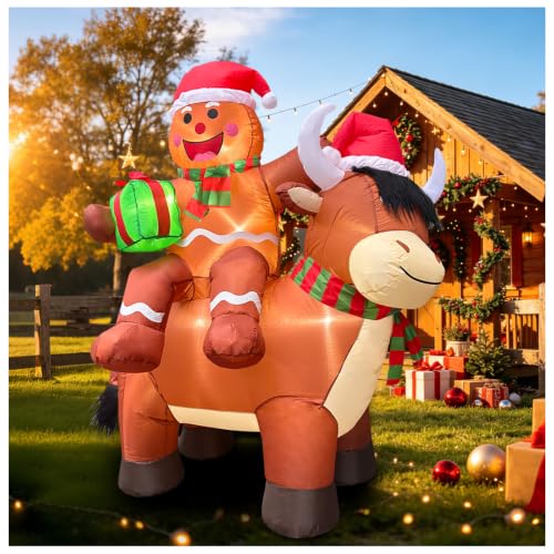 Aufblasbare Hochlandkuh mit Weihnachtsmütze – 1,8 m