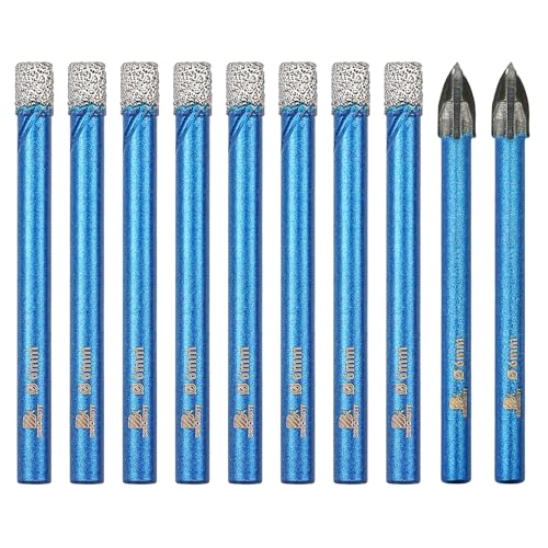 BRSCHNITT 10pcs/pack 1/4 Inch (6mm) Diamond Hole Saw Core Drill Bit Set including Round Shank for Porcelain Tile Ceramic