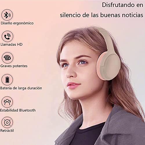 Miniatura 4 de Satohom P2961 Auriculares Inalámbricos Bluetooth Hd Micrófono Plegable Cascos Inalambricos Hi Fi Estéreo Cancelación Ruido Control Volumen Carga Rápida Usb Inalambricos Auriculares Naranja-Rosa