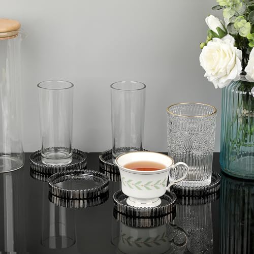 Juxyes 5 Pack Crystal Black Coasters Round Cup Mat, Glass Coasters For Drinks Coffee Tea Wine, Decorative Wine Bottle Coasters, Crystal Drink Coasters For Restaurant Bar Kitchen Dining Table thumb #5