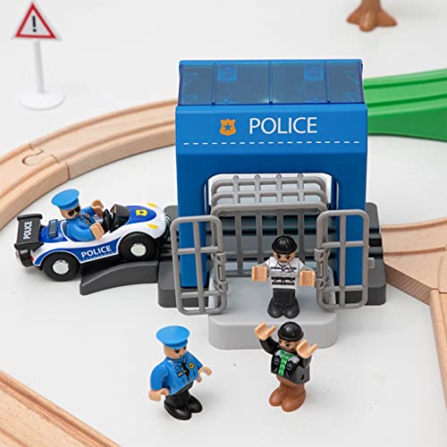 Hanqiann HANXI26 Police Station Playset Toy For Wooden Train Track,Creative City Police Scenes Pretend Play Toy Vehicles Train Accessory Preschool Learning Educational Toys thumb #1
