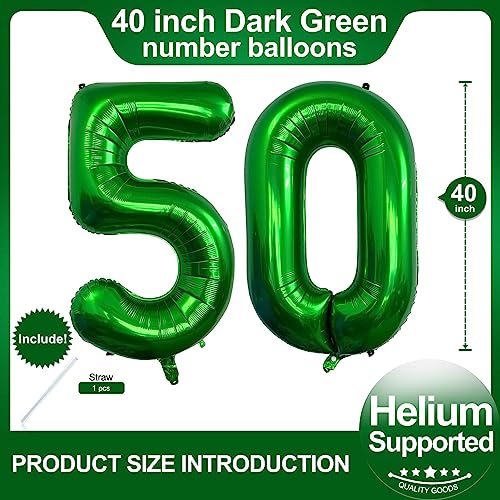 Image of Number 50 Dark Green Balloons 40 Inch Giant Green 50 Numer Foil Helium Balloons for 50th Dark Green Birthday Party Supplies 50th Anniversary Events Decorations