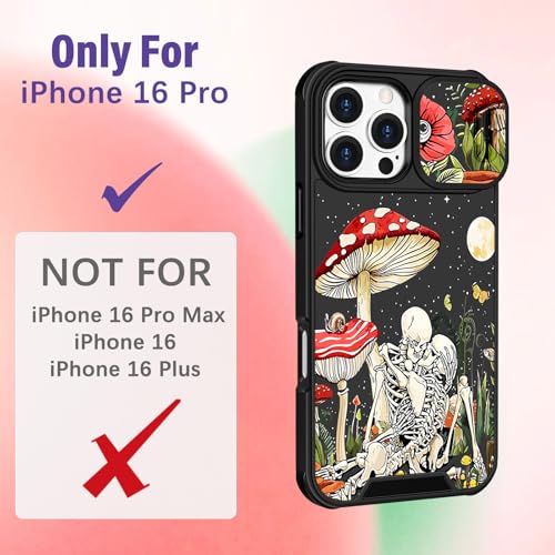 Image of Funermei for iPhone 16 Pro Case - Women Girls Cute Phone Cover Girly Pretty Aesthetic Mushroom Skeleton Unique Design with Camera Cover Funda for Apple for iPhone 16 Pro