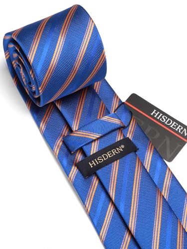 Image of HISDERN Mens Ties Set Stripe Plaid Ties for Men and Pocket Square Cufflinks Formal Silk Necktie Wedding Business