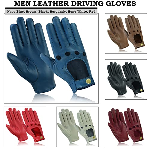Men's Chauffeur 100% Genuine Lambskin Leather Gloves Full Finger Car Driving Motorcycle Bikers Riding Gloves (Burgundy, M) #TOP7