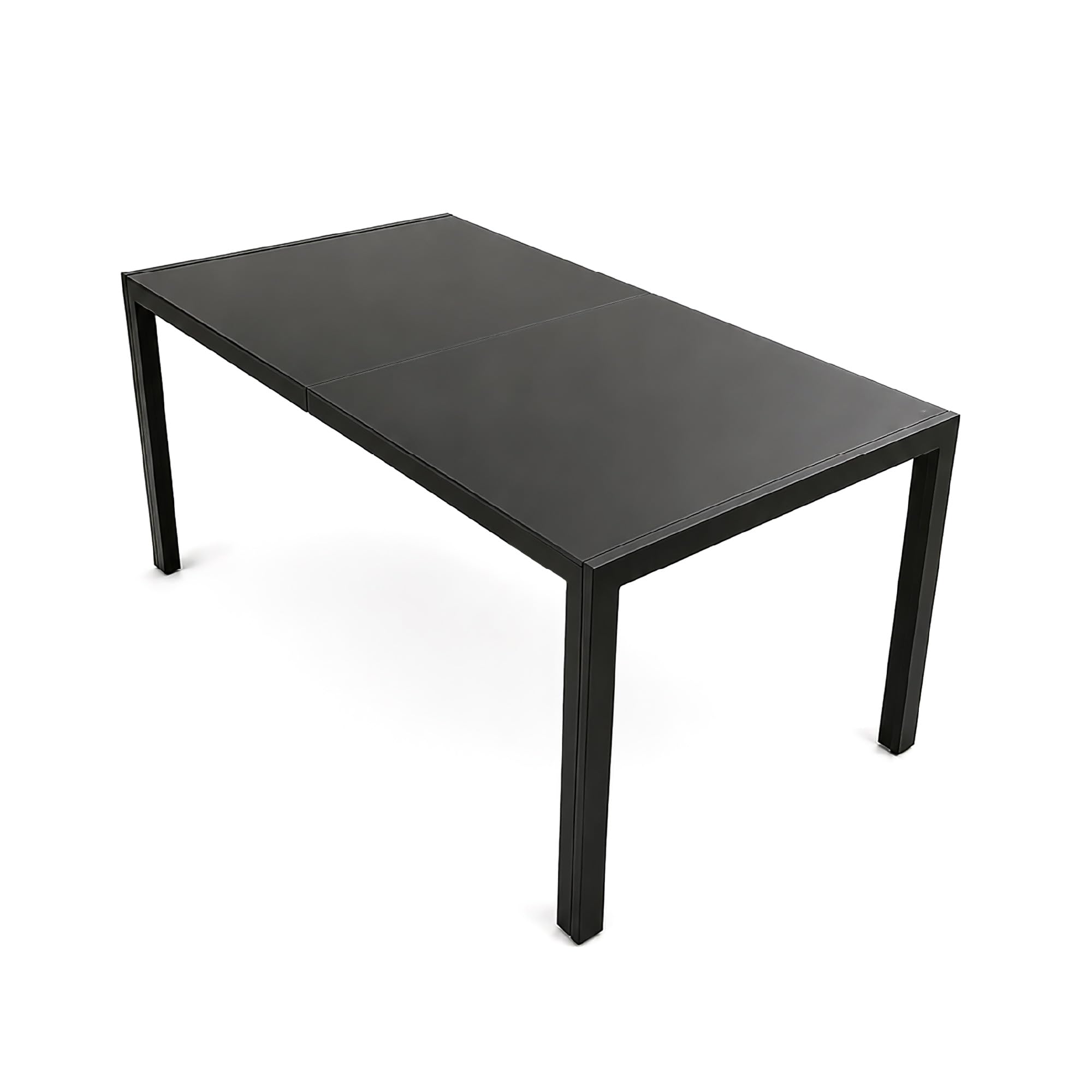 Tavolo da Pranzo per Interno ed Esterno 150x90 cm, Piano in Vetro Temperato Nero 5 mm e Struttura in Acciaio, Tavolo Moderno per 6 Persone, Ideale per Giardino, Terrazza, Cucina e Sala da Pranzo