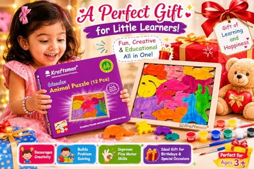 Image of Braintastic Birthday Return Gifts (Pack of 4) Wooden Jigsaw Animal Puzzle, Travel Board Game,Art & Craft Party Pack Return Favors for Kids-3-6 yrs(12 Colors & Puzzle Game per Pack)