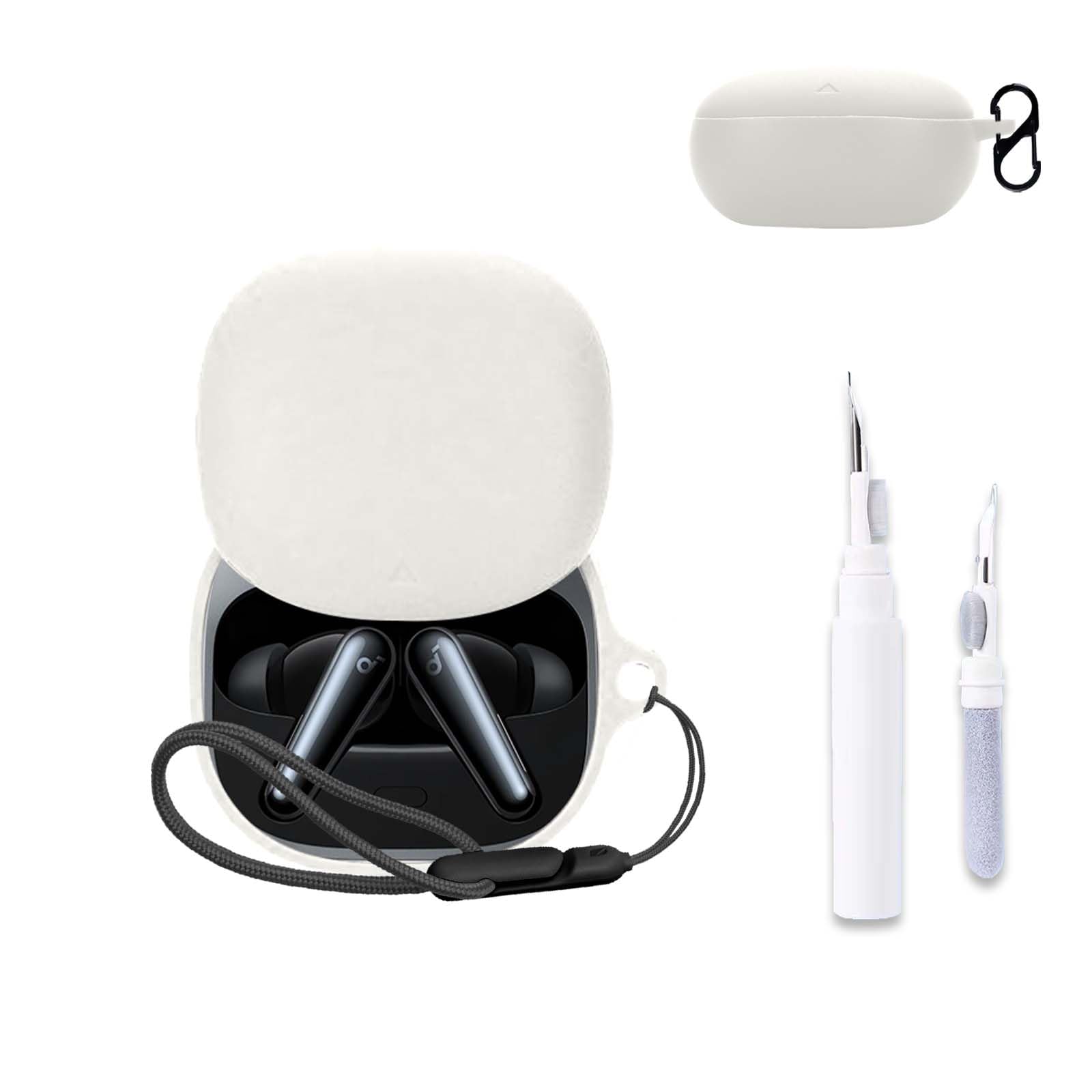 for Anker Soundcore Liberty 5 Case Cover,NOUKAJU Earphone Protective Cover(with Carabiner + Lanyard + Cleaning Pen) Drop-Proof,Shock-Proof,Dust-Proof,