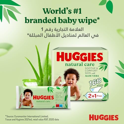 Baby Wipes Natural Care with Aloe Vera Huggies Wipes 56 Pc Kids - image 6