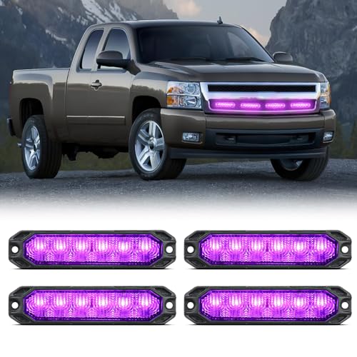 Image of Nilight 6LED Emergency Strobe Lights 4PCS Ultra Slim Surface Mount Hazard Caution Light bar 12-24V Sync Feature Warning Flashing kit for Truck Car Vehicle ATV SUV UTV Purple