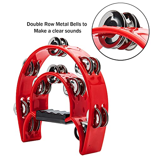 Double Row Tambourine, Musfunny Metal Jingles Hand Held Percussion Tambourine Musical Instrument Gifts For Adults (Red) #TOP2