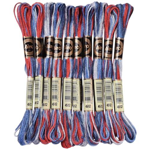 CABODYALS 10 Skeins 87.5 Yards 6 Ply Variegated Royal Blue Cross Stitch Floss Segment Embroidery Thread Gradient Friendship Bracelet String Yarn Bulk for Sewing Making Jewelry Needlecraft Knitting