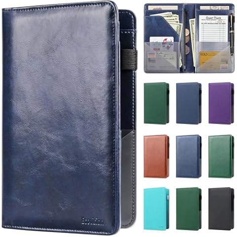 EcoVision Server Books for Waitress,Leather Waiter Book with Zipper Pocket, Server Booklet Restaurant Waitstaff Organizer, Serving Book Guest Check Book Holder Money Pocket Fits Server Apron (Blue) Cover