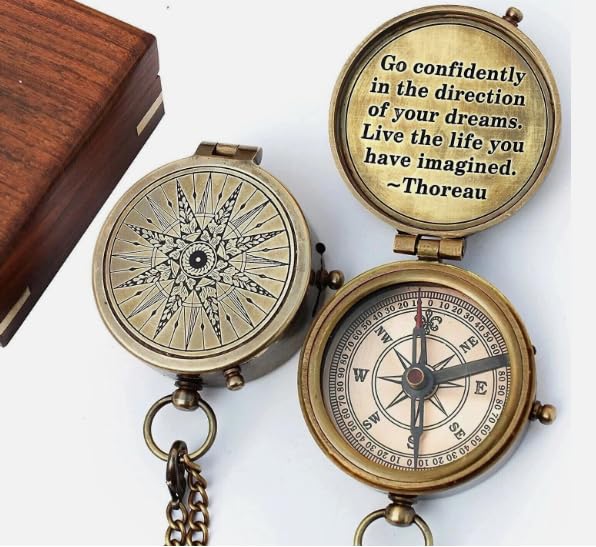Brújula Náutica de Latón Antigua con Caja de Madera – Regalo Marinero Vintage con Diseño de Ancla miniatura 4