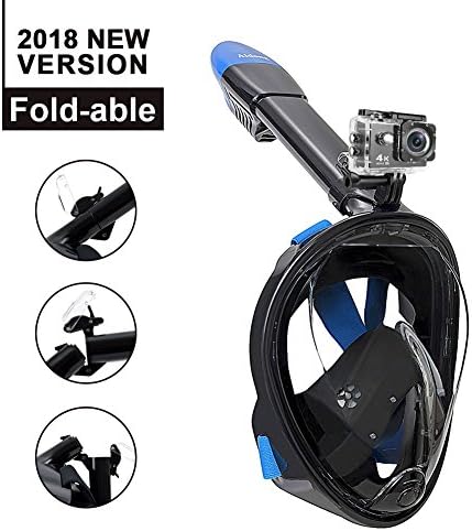aidong 180° Full Face Snorkel Mask with Panoramic View Anti-Fog Design, Foldable Storage Snorkel Set with Camera Mount, Swimming Set for Men Women Kids (180° Panoramic Fold Black, Large/Extra Large)