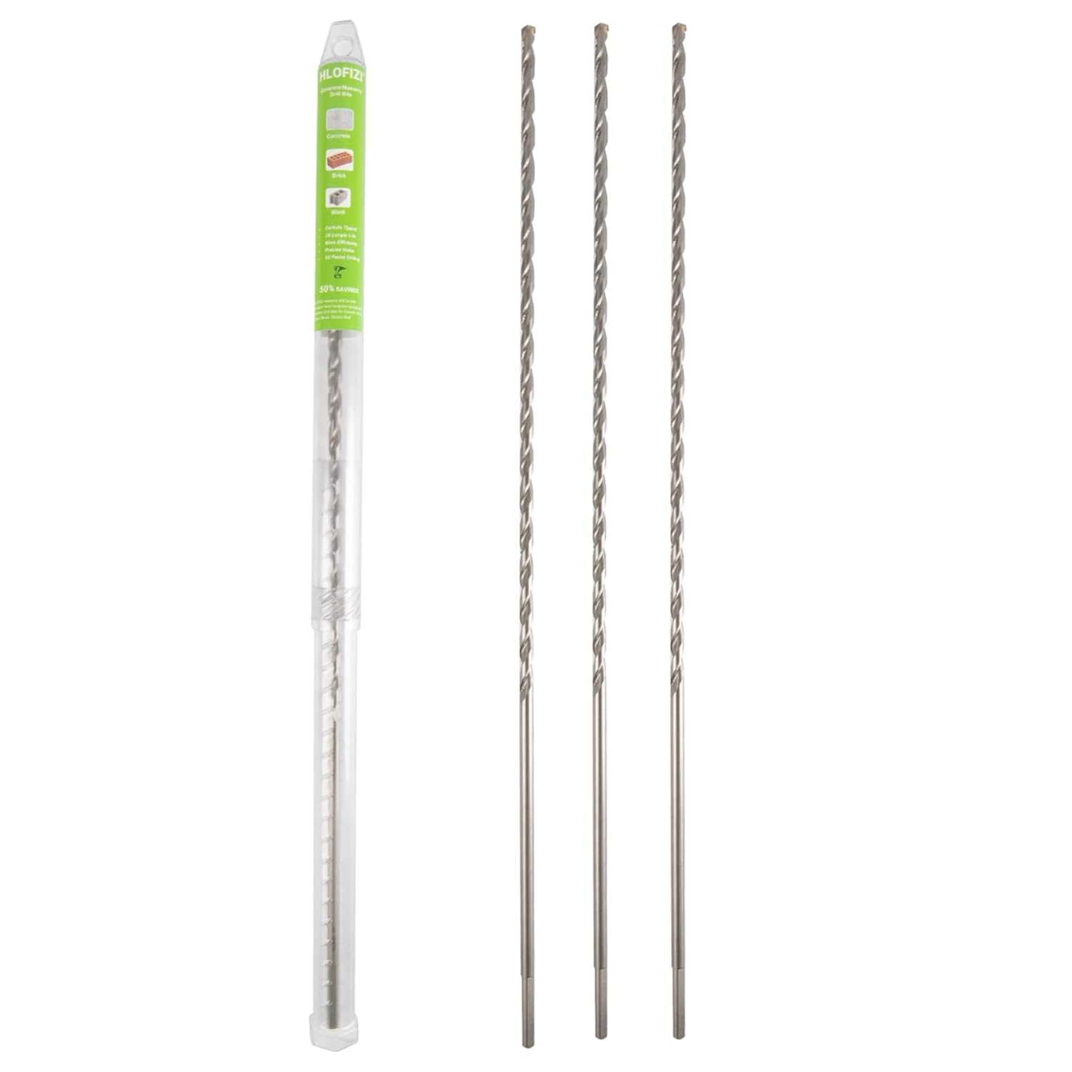 1/4" x 18" Masonry Drill Bits (3 Pack) Concrete Hammer Drill Bits Carbide Tipped, for Cement, Brick, Stone, 3-Flat Shank 1/4" - 3 Pack
