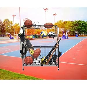 Garage Sports Equipment Organizer, Ball Storage Rack, Sports Gear Basketball Storage with Baskets and Hooks, Outdoor Heavy Duty Storage Rolling Cart Football Rugby Organizer Garage Sports Equipment Organizer Ball Storage Rack Sports Gear Basketball Storage with Baskets and Hooks Outdoor Heavy Duty Storage Rolling Cart Football Rugby Organizer