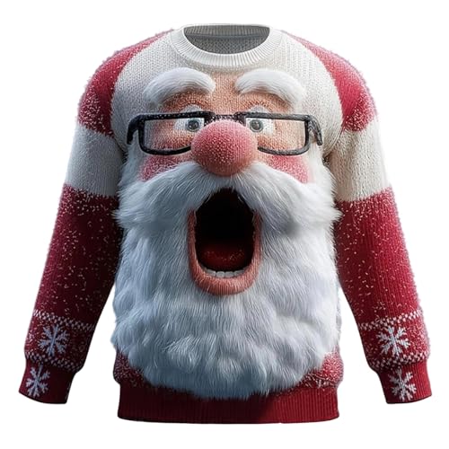 Jersey Navideño Hombre Ugly Christmas Sweater para Hombres Divertido Estampado 3D Sudadera de Navideño Feo Manga Larga Cuello Redondo Suéter de Navideñas Manga Larga Funny Xmas Tops