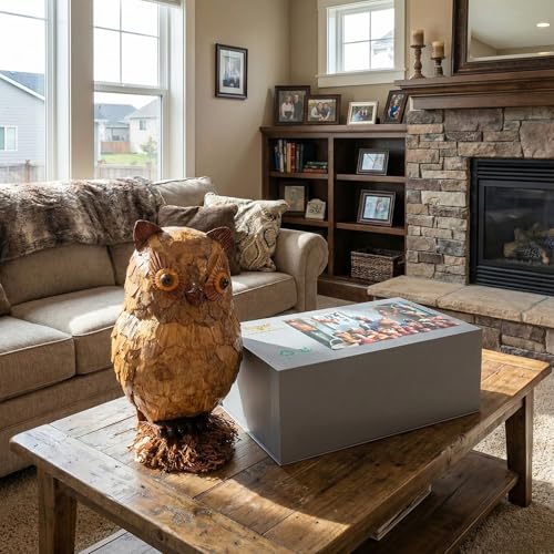 “Sovereign of The Bamboo Grove” Owl Statue – A Masterwork in Bamboo Shoot Shell &amp; Woven Bamboo for Mantel &amp; Library, on Natural Root Base, 11.8″H