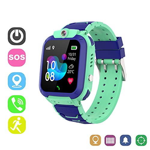 Kids Smartwatch, Kids Smart Watch mit 7 Spielen 2-Wege-LBS-Uhr mit Anruf wasserdichte Smartwatch mit Touch Smartwatch Anti-Lost SOS für 3-12 Jahre (S12G-Grün)