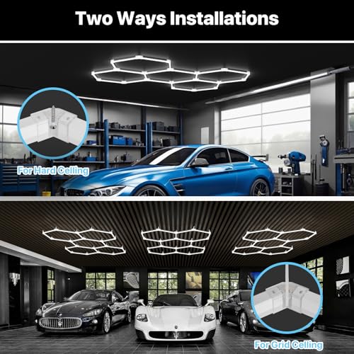 hyperlite gen 2 hexagon garage lights 168w 16800lm 5 grids hexagon led light 6500k ultra bright honeycomb hex lights durable design for garage shop basement barber homegym