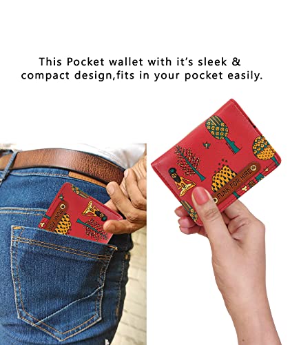 Image of Funk For Hire Vegan Leather Slim Minimalist Wallet with 6 Card Slots, Zippered Coin Pouch & Cash Compartment - Printed Bifold Card Holder for Men & Women (Red)
