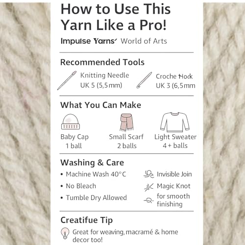 Image of WOAFashions Impulse Hand Knitting & Crochet Yarn, Premium Acrylic, 4 : Medium (Pearl Beige) (4x100gms / 14.1oz)