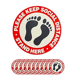 ITME 10er-Pack 11″ Sozialdistanz-Bodenaufkleber, Abstand halten, rote Bodenmarkierung für Apotheke, Bank, Labor und Publikumsverkehr