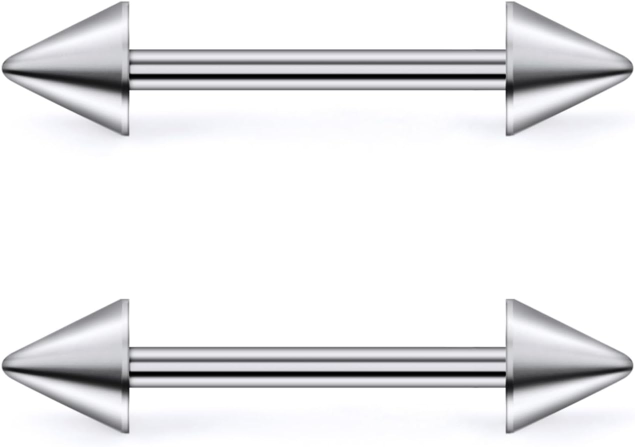 14G 16G ASTM F136 Titanium Nipple Piercing Jewelry Straight Barbell Spik G23 Implant Grade Solid Titanium Nipple Bars Piercing Rings Jewelry for Women Men 12mm 14mm 16mm