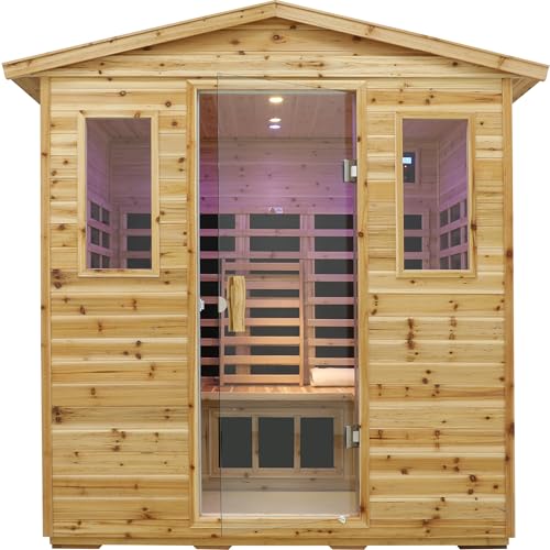 Image of LTCCDSS 5-Person Low EMF Outdoor Far Infrared Sauna - Vast Interior- Hemlock Wood Sauna for Home - Bluetooth Speakers, Reading Lamps, Chromotherapy Lights, (Bundled Steam Sauna) 81.1 * 60.6 * 83.5 in