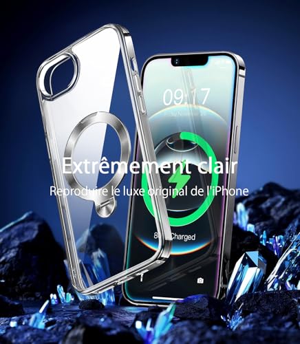 Coque iPhone 16e transparente avec support magnétique rotatif 360 - 2
