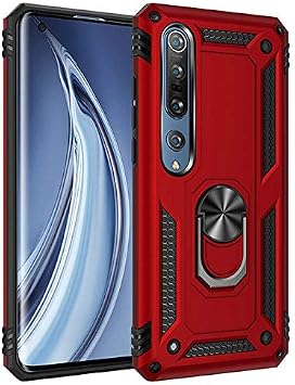 Aksesuarcim Xiaomi Mi 10 Pro ile Uyumlu Kılıf Silikon Yüzük Standlı Araç Tutucu için Mıknatıslı Darbe Karşı Dayanıklı Koruma Tank İnce Kap Vega Kırmızı