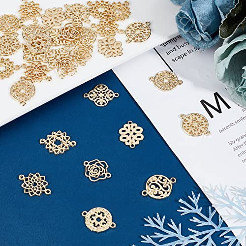 SUPERFINDINGS 32Pcs 8 Styles Baroque Style Links Connectors Gold Double Hole Pendant Connector 17~20.5x13.5~19mm Flower Connector Charms for DIY Jewelry Making hole: 1.2mm - Image 4