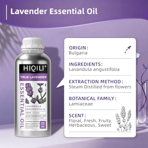Image of HIQILI Lavender Essential Oil for Aromatherapy, Candle & Soap Making | Large Capacity for Hotels Spas Salons & DIY Studios, Calming Scent, Relaxation & Skin Care - 1000mL / 32 fl oz