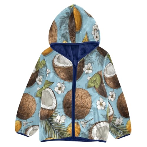 Tropical Coconut Floral Design Toddler Fleece Jacket Girl Boys Hooded Fleece Jacket Coat Warm Outwear Zip-up 3-10T