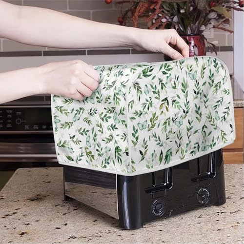 Image of 2 Slice Toaster Dust Cover Bread Toaster Oven Dustproof Cover Kitchen Bakeware Protector Dustproof Fingerprint Protection for Women Gift(11.4 x 7.9 x 7.5), Green Butterfly Leaf