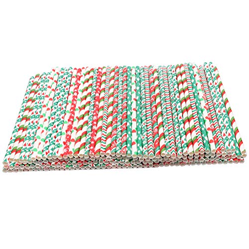 Kerstpapieren rietjes (200 Pack) - Biologisch afbreekbare, tweekleurige kerstthema-decoratieve papieren rietjes in 8… - Image 4