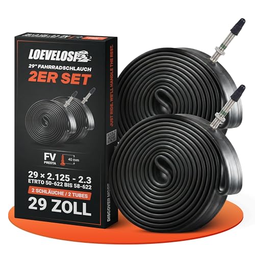 LOEVELOSI 2X Fahrradschlauch 29 Zoll mit schwarzem Sclaverand-Ventil 40mm - Französisches-Ventil Fahrrad Schlauch FV Presta-Ventil - ETRTO 50/58-622 2er Set Schläuche 29×2.125-2.3 City Bike eBike MTB